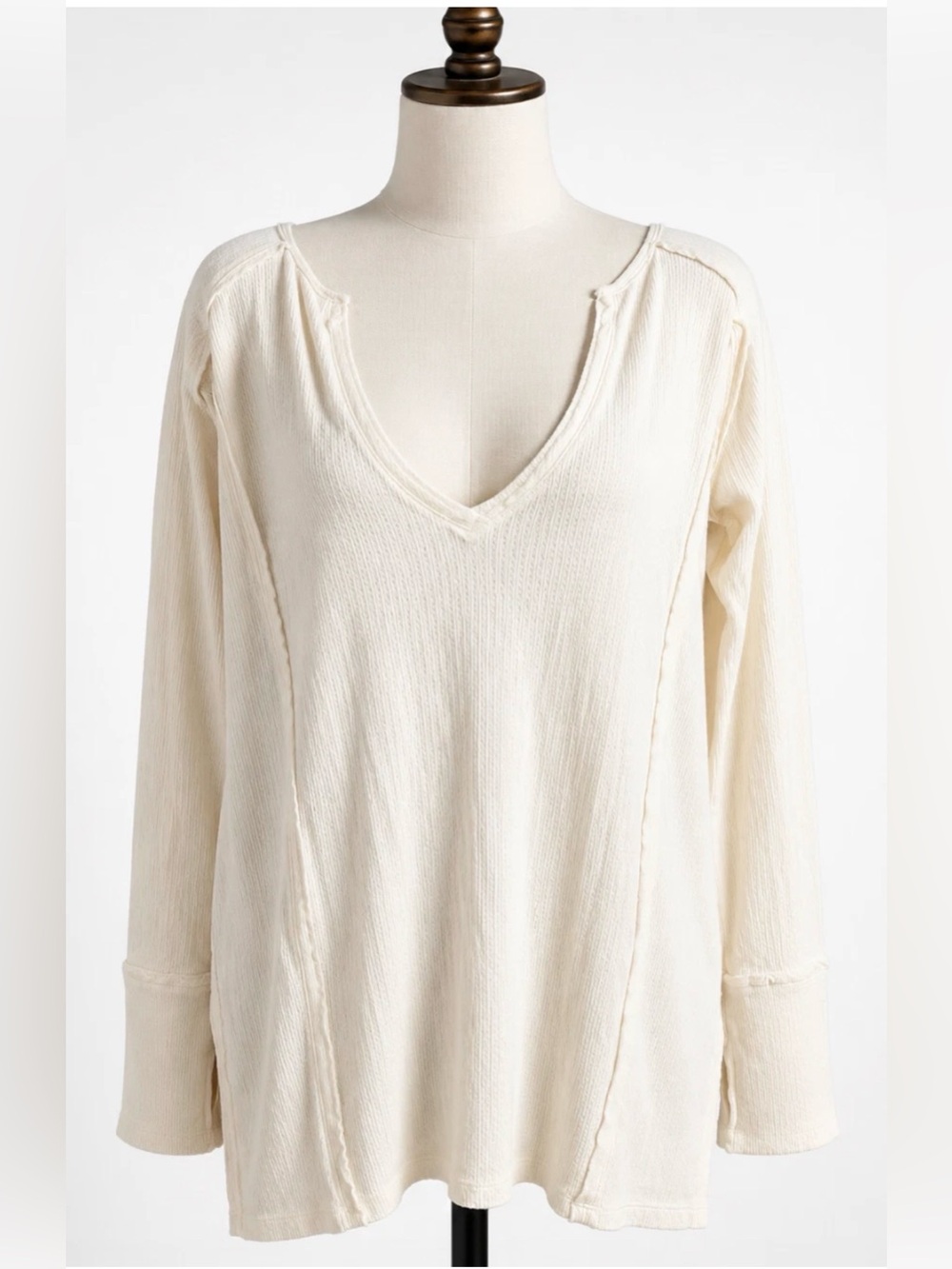 NEW FREE PEOPLE WE THE FREE IVORY DENVER THERMAL WAFFLE OVERSIZED TOP SHIRT SZ S
